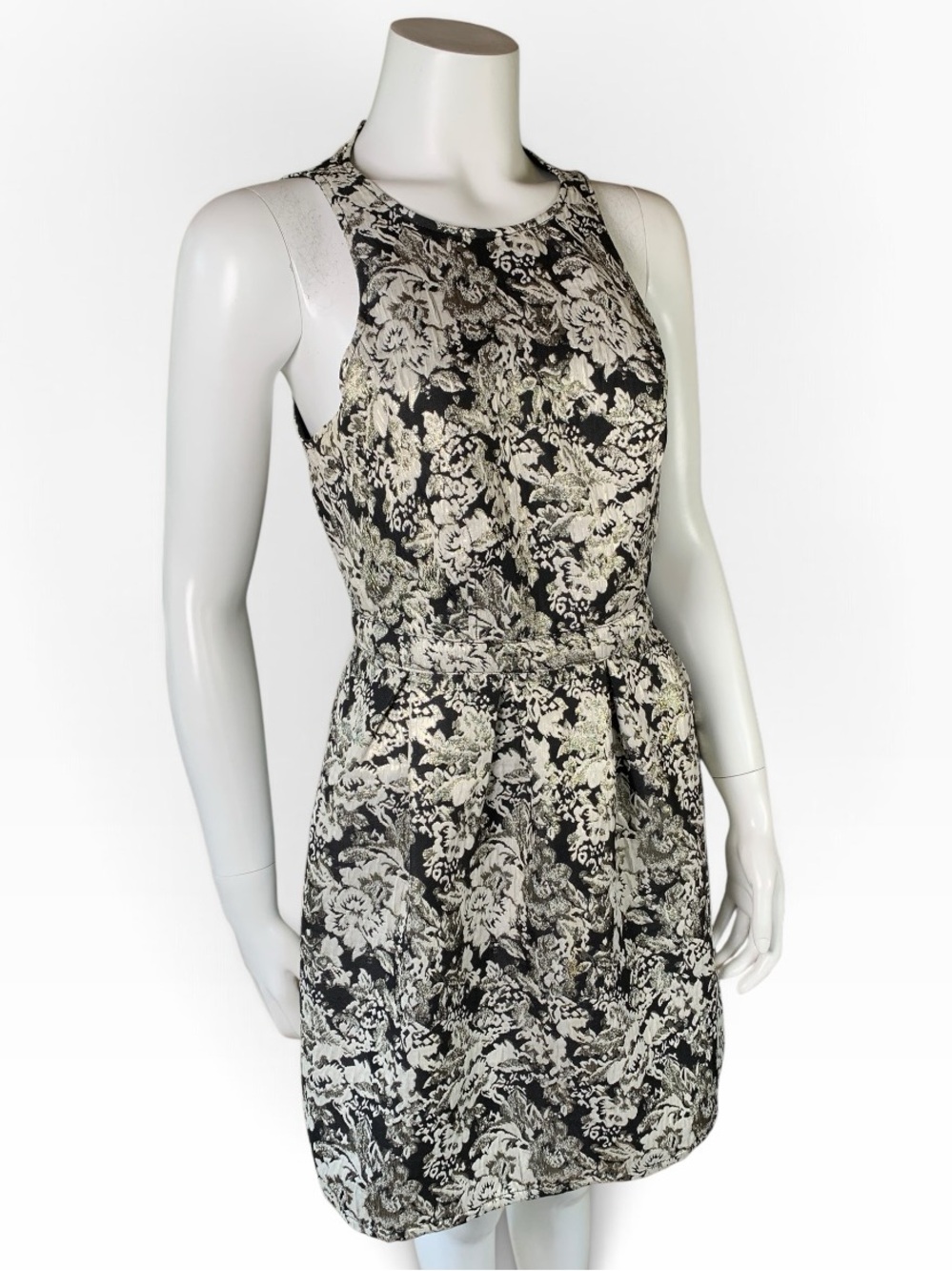 Abercrombie & Fitch Brocade Mini Dress Black Gold Cream Metallic Medium